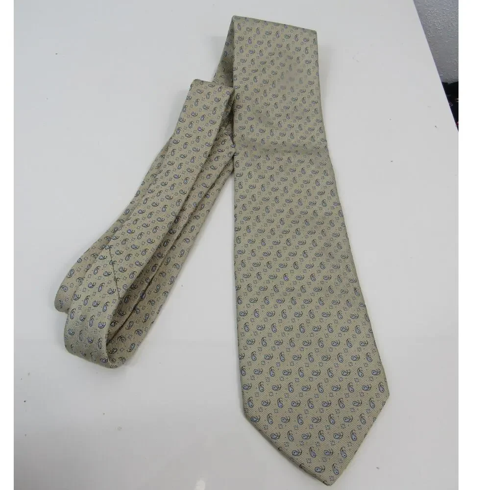 Brioni Silk Tan With Blue Micro Paisley Print Handmade in Italy Tie Neckwear